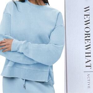 WeWoreWhat x Revolve XS Blue Bell Crewneck Burnout Fleece Sweatshirt NWT 68.00